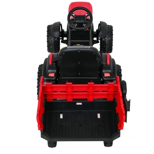 Czerwony samochodzik elektryczny dla dziecTraktor Titanium z przyczepą.webp