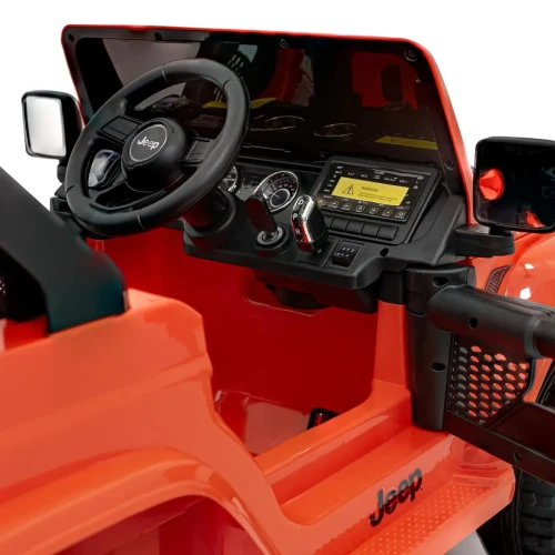 Pomarańczowy samochód na akumulator dla dzieci Jeep Wrangler Rubicon.webp