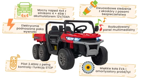 Czerwone autko na akumulator dla dzieci Farmer Truck Speed 900- infografika.webp