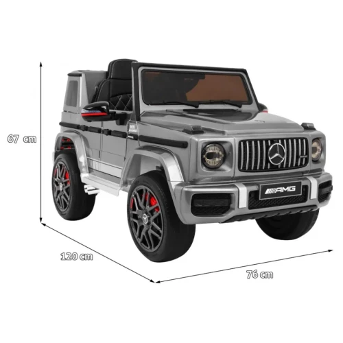 Srebrne auto na akumulator dla 5 latka Mercedes AMG G63.webp