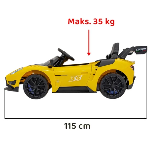 Żółty samochód elektryczny dla dzieci z pilotemn Maserati MC20 GT2.webp