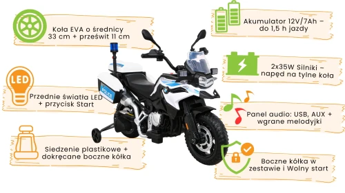 Policyjny pojazd Motor BMW F850 GS infografika.webp