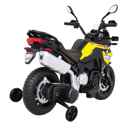 Żółte auto elektryczne dla dzieci motor BMW F850 GS.webp