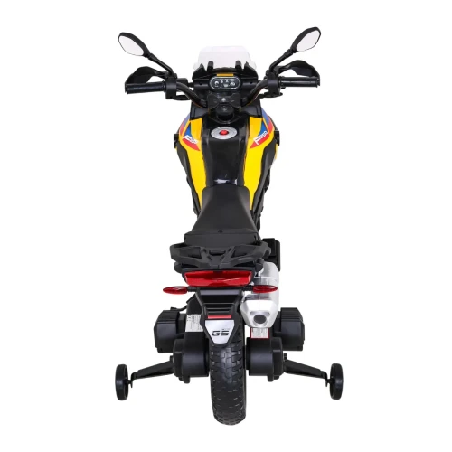 Żółte auto na akumulator dla 8 latka motor BMW F850 GS.webp