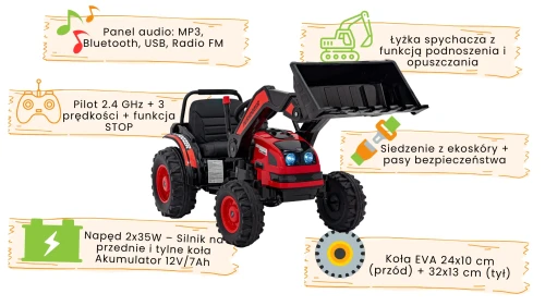 Koparka Traktor na akumulator dla dzieci Zielony infografika.webp