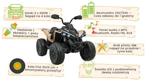 Quad dla dzieci - Maverick ATV Khaki- infografika.webp