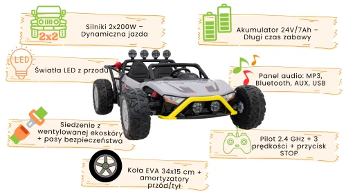 Buggy dla Dzieci - Racing 5 - Szary infografika.webp