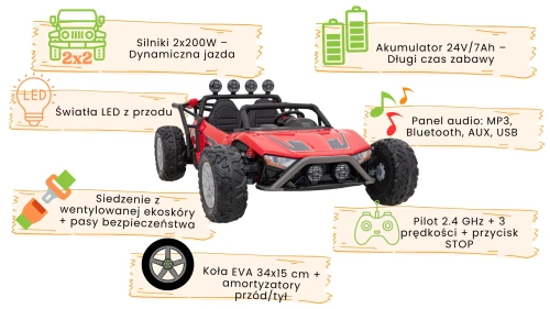 Buggy dla Dzieci - Racing 5 - czerwony infografika.webp