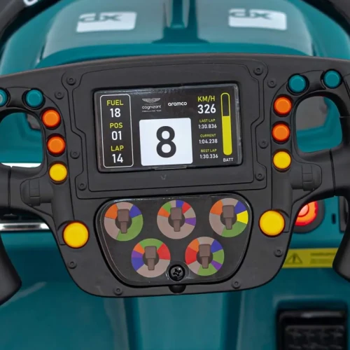 Zielone gokart na akumulator dla dzieci Formuła 1 Aston Martin Cognizant Aramco.webp