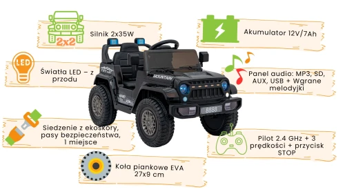 Czarne terenowe autko na pilota - Off Road MOUNTAIN- infografika.webp