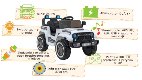Białe terenowe autko na pilota - Off Road MOUNTAIN- infografika.webp