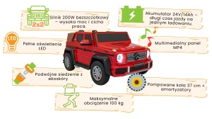 Czerwony Mercedes Benz MAYBACH G650 STRONG infografika.webp