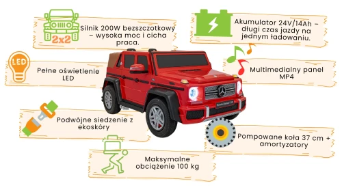 Czerwony Mercedes Benz MAYBACH G650 STRONG infografika.webp