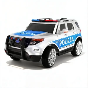 Samochód Policyjny na Akumulator - Polska Policja - Kogut + Megafon + Światła - widok z przodu.webp