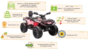 Can-Am Outlander różowy dla dziewczynki, duża moc 800W.webp