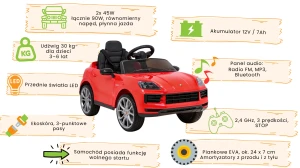 Porsche Cayenne czerwone dla małego dziecka.webp
