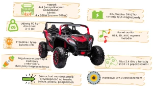 Buggy na Akumulator - UTV Racing A032 4x4 4x200W ATV - kolor czerwony charakterystyka.webp