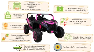 Buggy dla dziewczynki - UTV Racing A032 4x4 4x200W ATV - kolor różowy charakterystyka.webp