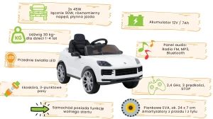 Porsche Cayenne - Pojazd Elektryczny dla dzieci w kolorze białym - funkcje pojazdu.webp