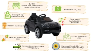 Porsche Cayenne - Pojazd Elektryczny dla dzieci w kolorze czarnym - funkcje pojazdu.webp