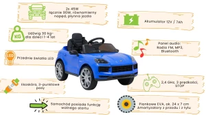 Porsche Cayenne - Pojazd Elektryczny dla dzieci w kolorze niebieskim - funkcje pojazdu.webp