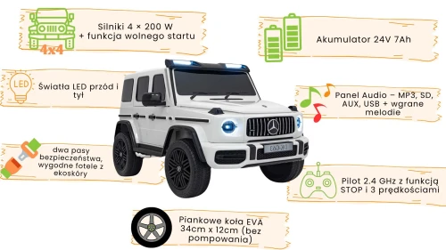 Mercedes-Benz G63 AMG XXL Biały - funkcje i parametry pojazdu.webp