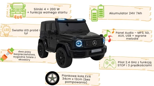 Mercedes-Benz G63 AMG XXL Czarny - funkcje i parametry pojazdu.webp