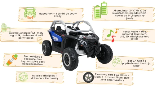 Maverick turbo RR dla dzieci - funkcje pojazdu - niebiesko-szary.webp