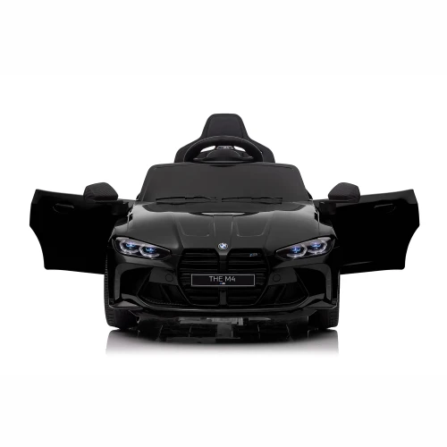 Mocne BMW M4 Dla Dzieci z Licencją 12V 14Ah, 2x45W, SX2418 - Czarny - widok z przodu z otwartymi drzwiami.webp