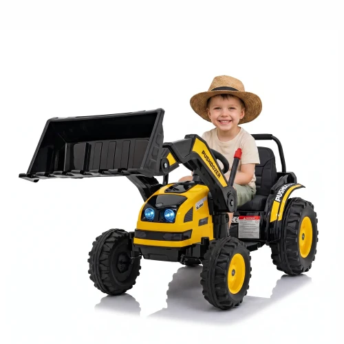 Koparka Traktor na akumulator dla dzieci Żółty + Ruchome Ramię Łyżka + Pilot + Wolny Start + Radio FM + LED