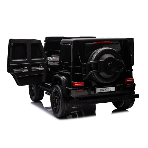Samochód Mercedes G63 XXL 4x4 dla dzieci - czarny - lewy tył z otwartymi drzwiami.webp