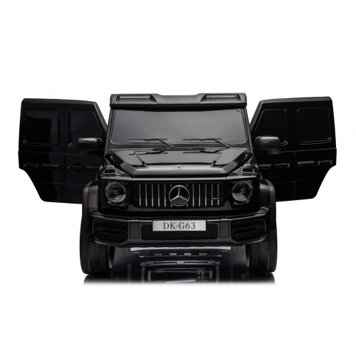 Samochód Mercedes G63 XXL 4x4 dla dzieci - czarny - przód z otwartymi drzwiami.webp