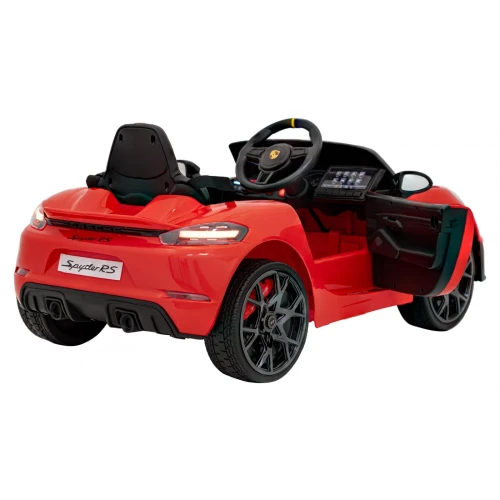 Tył z otwartymi drzwiami i widocznym kokpitem – czerwone Porsche Spyder RS 718, samochód na akumulator dla dzieci.webp