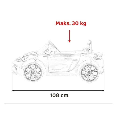 Wymiary auta – długość 108 cm i maksymalne obciążenie 30 kg – czerwone Porsche Spyder RS 718 na akumulator dla dzieci.webp