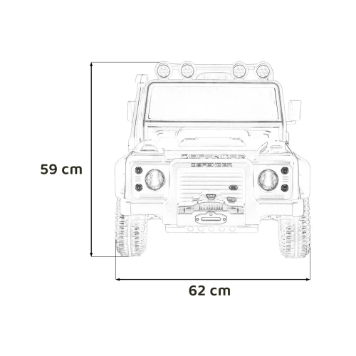 Wymiary auta wysokość 59 cm i szerokość 62 cm – biały Land Rover Defender 110 SVX Concept na akumulator dla dzieci.webp