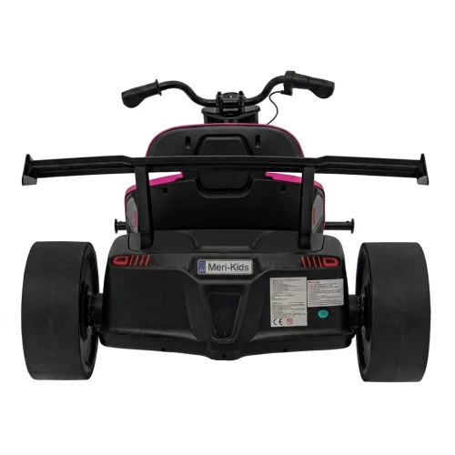 Widok z tyłu z podwójnym spoilerem i tablicą Meri-Kids – różowy Drift Bike 21, gokart driftowy na akumulator dla dzieci.webp