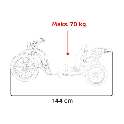 Wymiary pojazdu – długość 144 cm i maksymalne obciążenie 70 kg – różowy Drift Bike 21 na akumulator dla dzieci.webp