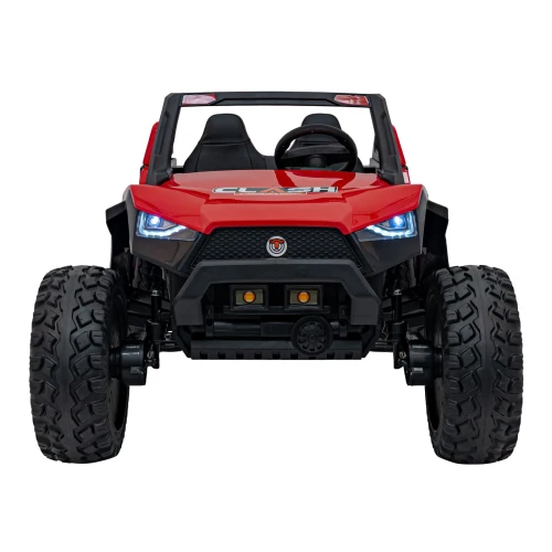 Widok z przodu z reflektorami LED i grillem z logo – czerwone buggy Clash Strong 4x4 na akumulator dla dzieci.webp