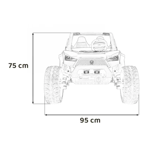 Wymiary pojazdu – wysokość 75 cm i szerokość 95 cm – czerwone buggy Clash Strong 4x4 na akumulator dla dzieci.webp