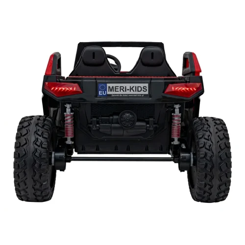 Widok z tyłu z lampami LED, amortyzatorami i wałem napędowym 4x4 – czerwone buggy Clash Strong na akumulator dla dzieci.webp