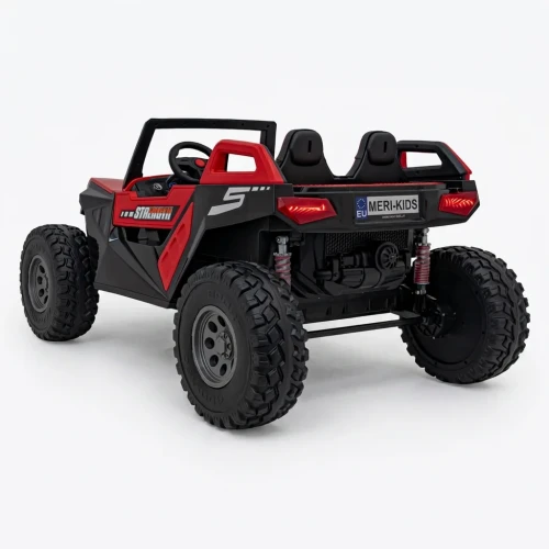 Ujęcie tyłu i boku z napisem STRENGTH i lampami LED – czerwone buggy Clash Strong 4x4 na akumulator dla dzieci.webp