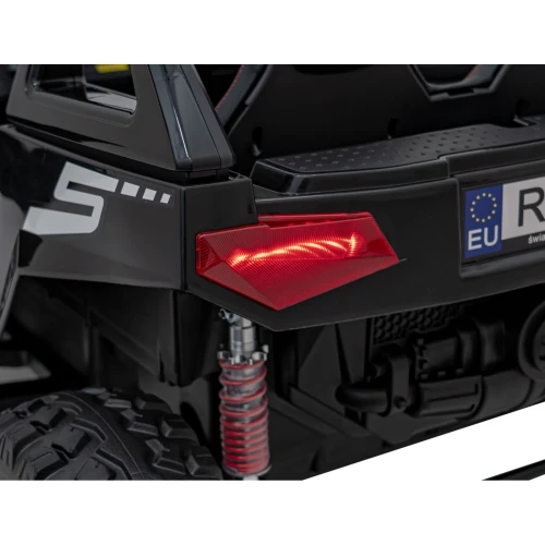 Tylna lampa LED, tablica RAMIZ i amortyzator z czerwoną sprężyną – czarne buggy Clash Strong 4x4 na akumulator dla dzieci.webp