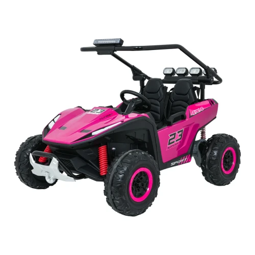 Ujęcie z lewej strony z podniesioną belką LED i napisem 4X4 SPORT – różowe buggy Turbo 23 na akumulator dla dzieci.webp