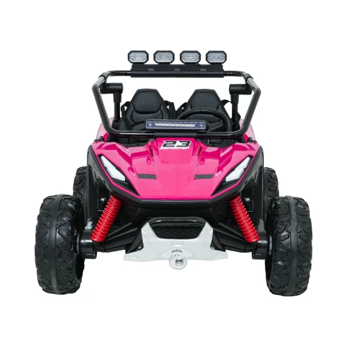 Widok z przodu z czterema reflektorami LED, czerwonymi sprężynami i wyciągarką – różowe buggy Turbo 23 4x4 na akumulator dla dzieci.webp