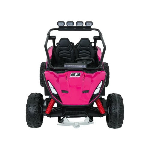 Widok z przodu z belką czterech reflektorów LED i wyciągarką – różowe buggy Turbo 23 4x4 na akumulator dla dzieci.webp
