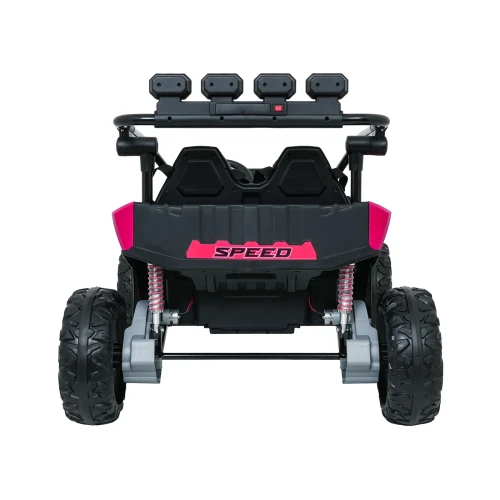 Widok z tyłu z napisem SPEED, głośnikami i amortyzatorami – różowe buggy Turbo 23 4x4 na akumulator dla dzieci.webp