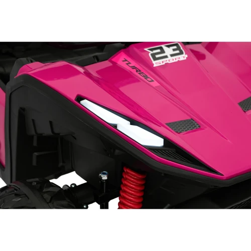 Maska z napisem 23 SPORT TURBO i światłem LED – zbliżenie przodu różowego buggy Turbo 23 4x4 na akumulator dla dzieci.webp