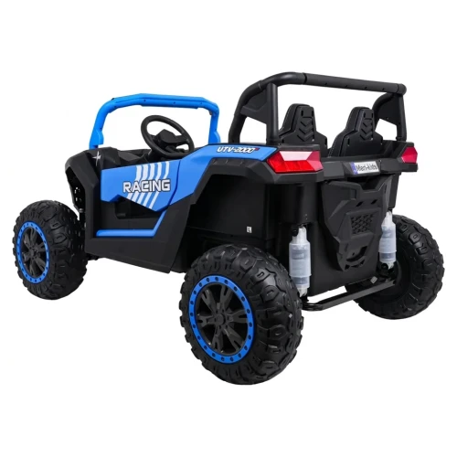 Tył i bok z otwartymi drzwiami – niebieski Buggy ATV Racing 4x4 UTV-2000, auto na akumulator dla dzieci.webp