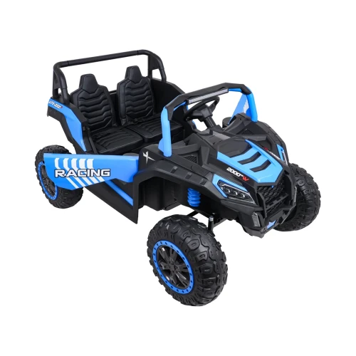 Przód i bok z napisem RACING oraz oświetleniem LED – niebieski Buggy ATV Racing 4x4 UTV-2000 na akumulator dla dzieci.webp