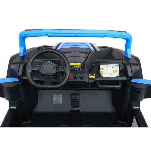 Widok z góry na kierownicę i niebieską ramę ochronną – niebieski Buggy ATV Racing 4x4 UTV-2000 dla dzieci.webp